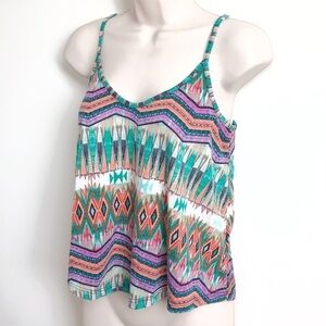 Lush boho Aztec relaxed fit scoop neck tank top